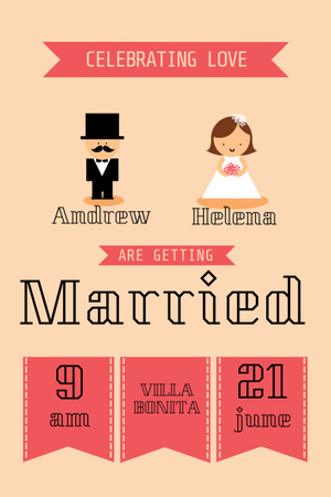 Ontwerpsjabloon van Flyer 4x6in van Bruiloft vakantie uitnodiging met illustratie van bruidegom en bruid