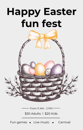 Platilla de diseño Easter Fun Fest Announcement with Festive Eggs in Basket Invitation 4.6x7.2in