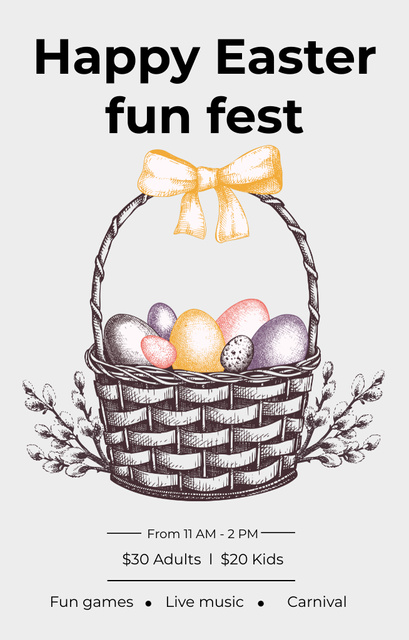 Easter Fun Fest Announcement with Festive Eggs in Basket Invitation 4.6x7.2in Design Template
