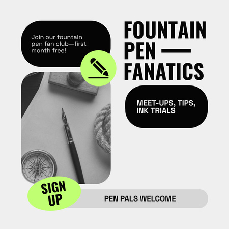 Template di design Fan Club per gli appassionati di penne stilografiche Instagram AD