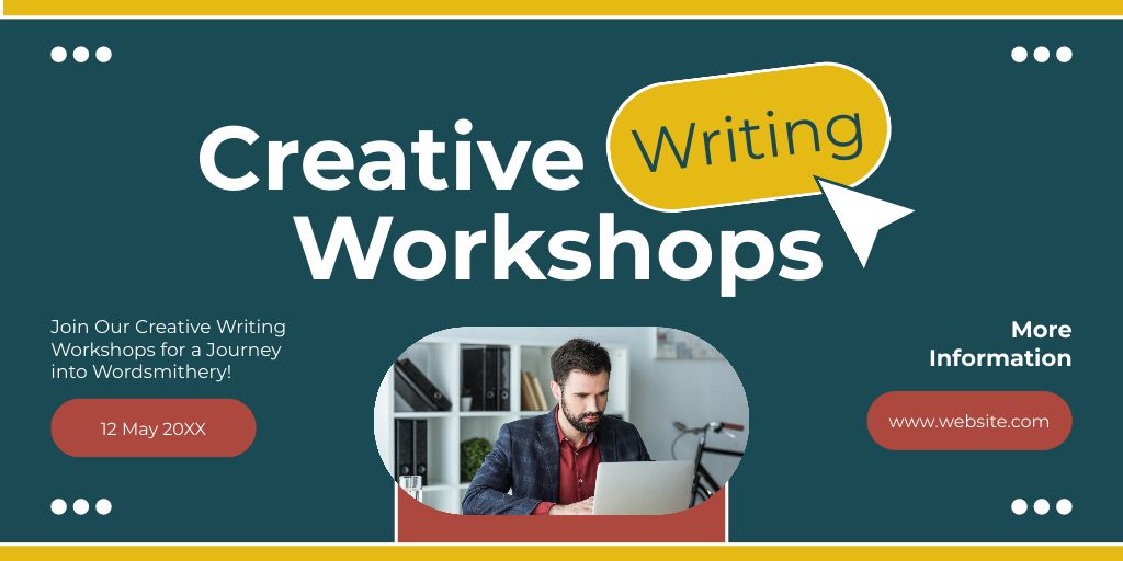 Plantilla de diseño de Creative Writing Workshops Announcement In May Twitter 