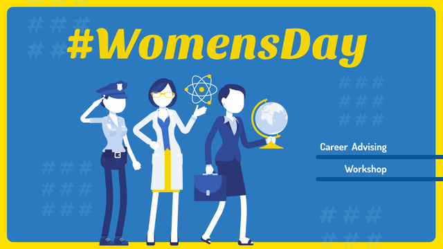 Women's Day Announcement with Diverse Female Professions FB event cover – шаблон для дизайну