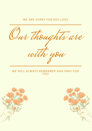 Sympathy Phrase with Illustration of Flowers Bouquets Postcard A5 Vertical Design Template