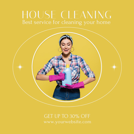 House Cleaning Services Ad with an Girl in Pink Gloves Instagram Design Template