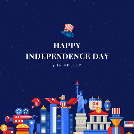 Happy Independence Day USA Announcement on Blue Instagram Design Template