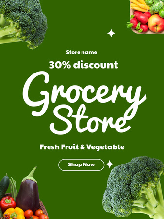 Grocery Store Advertising with Fresh Vegetables Poster US Design Template