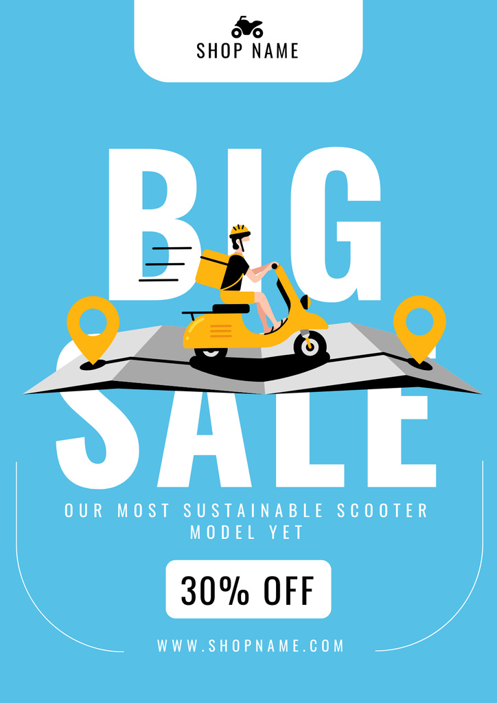 Scooter Sales Offer with Illustration of Driving Man Poster Design Template