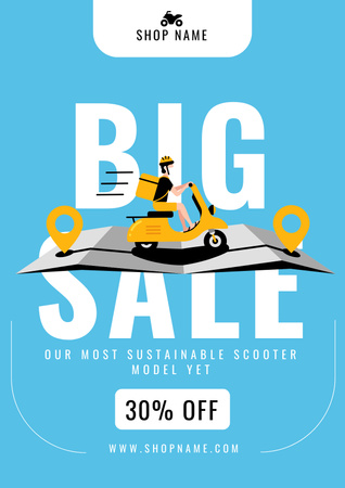 Sürüş Adamı İllüstrasyonu ile Scooter Satış Teklifi Poster Tasarım Şablonu