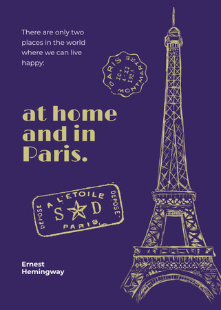 Gorgeous Paris Travelling Inspiration Citation With Eiffel Tower Postcard 5x7in Vertical Design Template