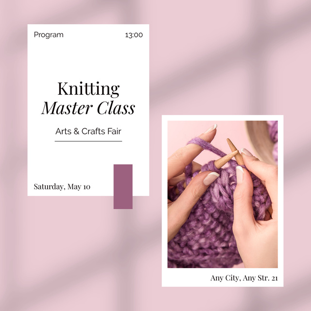 Ontwerpsjabloon van Instagram van Knitting Workshop Announcement on Purple