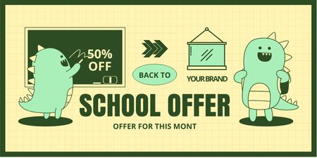 School Offer Discount with Cute Dragon Twitter Design Template