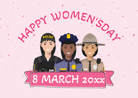 Ontwerpsjabloon van Card van Vrouwendaggroet met vrouwen in verschillende beroepen