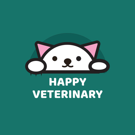 Happy Veterinary Services Emblem with Cat Animated Logo Design Template