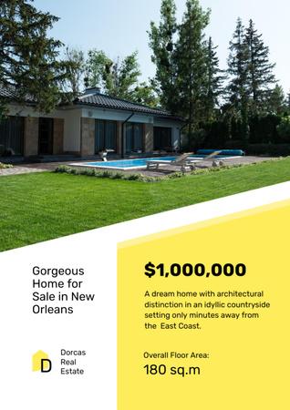 Real Estate Offer Residential Modern House with Pool Flyer A4 Design Template
