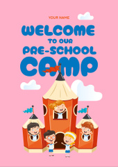 School Camp Invitation with Cheerful Children on Vacation