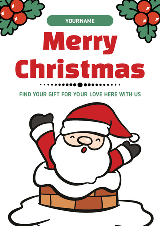 Christmas Sale of Gifts Cartoon Poster Design Template