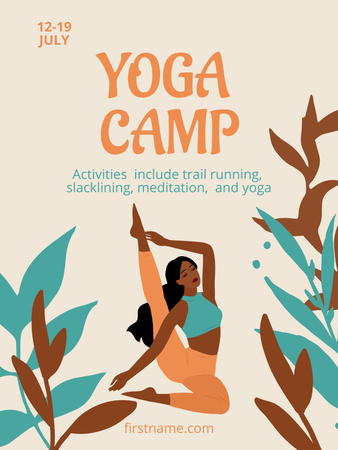 Woman Practicing Yoga between Leaves Poster US Design Template