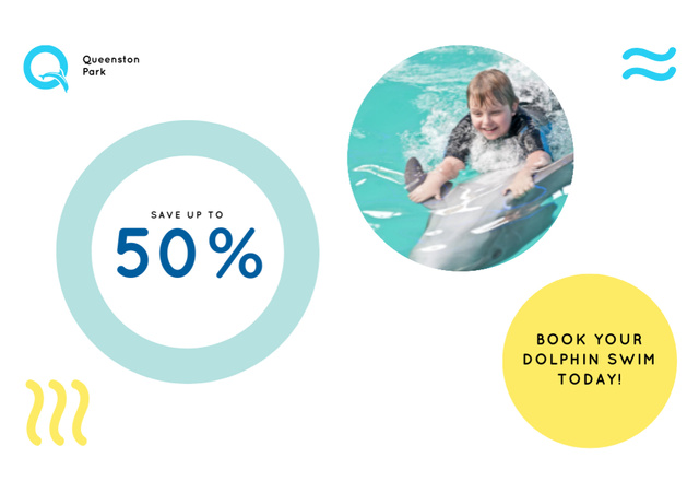 Swim with Dolphin Offer with Kid in Pool Flyer A5 Horizontal Design Template