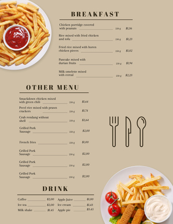 Food Menu Announcement with French Fries Menu 8.5x11in Design Template