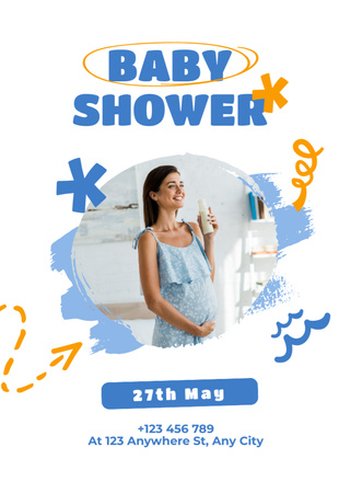 Template di design Annuncio della doccia di bambino con il bambino sveglio in blu Flayer