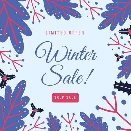 Winter Sale Announcement in Bright Leaves Frame Instagramデザインテンプレート