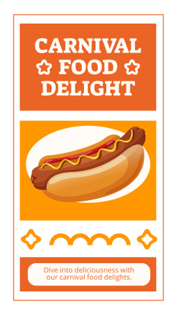 Designvorlage Leckerer Hot Dog und Karneval im Vergnügungspark für Instagram Story