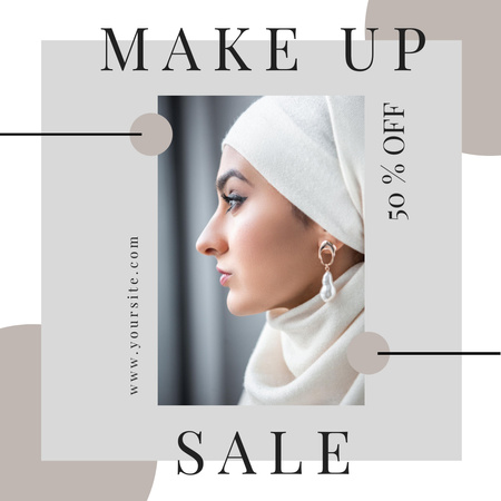 Makeup Cosmetics Discount Announcement with Muslim Woman Instagram Design Template