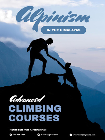Qualified Climbing And Mountaineering Courses Ad Poster US Design Template