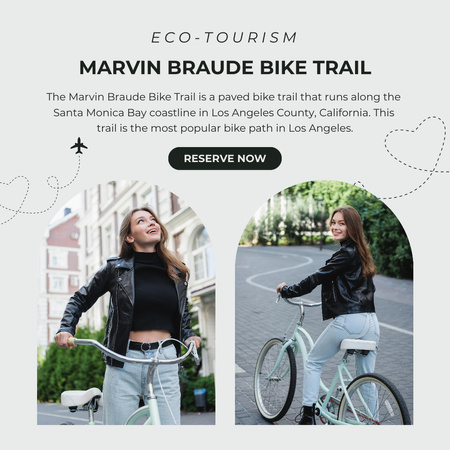 Eco Tourism Inspiration with Young Woman Riding Bike Instagram Design Template