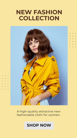 New Fashion Collection with Woman in Yellow Jacket Instagram Story – шаблон для дизайну