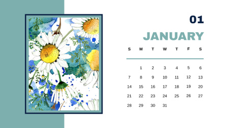 野の花の創造的な水彩イラスト Calendarデザインテンプレート