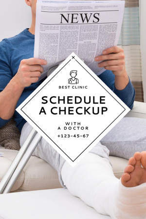 Checkup In Clinic Promotion With Reading Newspaper Postcard 4x6in Vertical Šablona návrhu