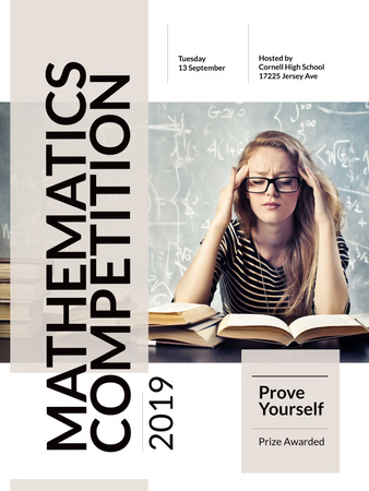 Modèle de visuel Mathematics competition announcement with Thoughtful Student - Poster US