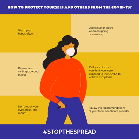 Template di design #StopTheSpread di Coronavirus con donna che indossa una maschera Instagram