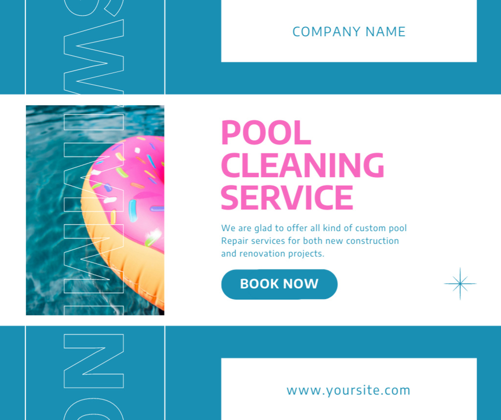 Ontwerpsjabloon van Facebook van Pool Cleaning Service Offers on Blue and Pink