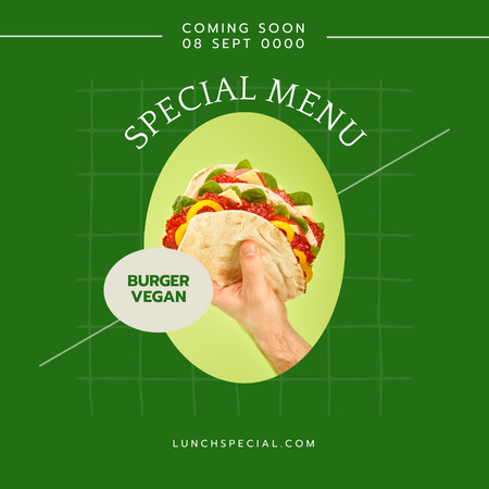 Special Menu with Vegan Burger Instagram Šablona návrhu
