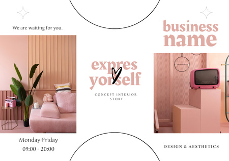 Interior Design Offer with Cozy Pink Room in Vintage Style Brochure Din Large Z-fold Design Template