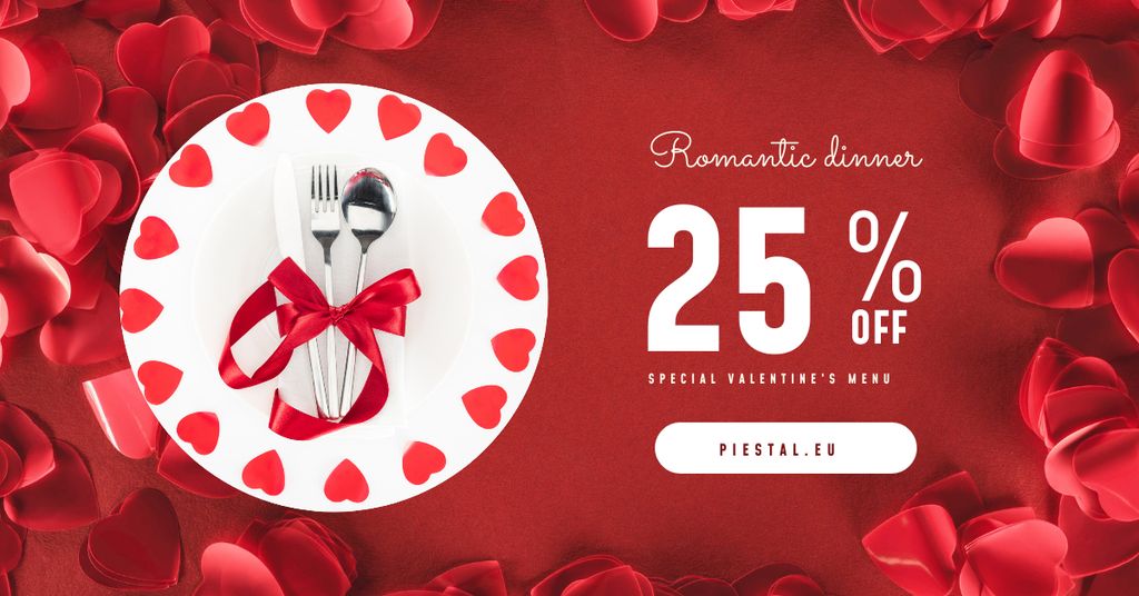 Valentine's Day Dinner Cutlery in Red Facebook AD Tasarım Şablonu