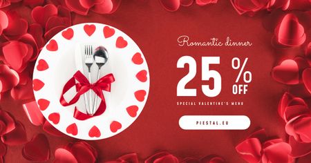 Ontwerpsjabloon van Facebook AD van Valentijnsdag dinerbestek in rood