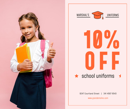 Uniform Offer smiling Schoolgirl with Books Facebook Design Template