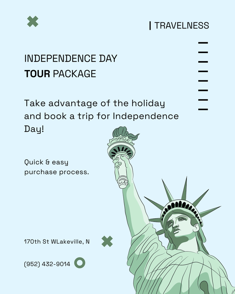 Independence Day Tours Ad with Illustration of Liberty Statue Poster 16x20in Πρότυπο σχεδίασης