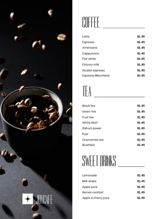 Coffee Announcement With Description And Prices Menu Design Template