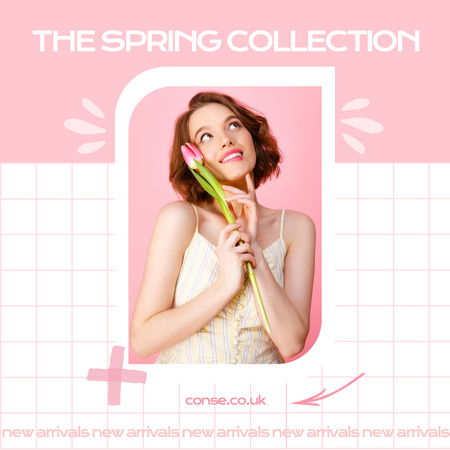 Spring Collection Ad with Cute Girl Instagram AD Design Template