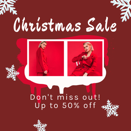 Різдвяний розпродаж зі стильною жінкою в червоному костюмі Instagram – шаблон для дизайну