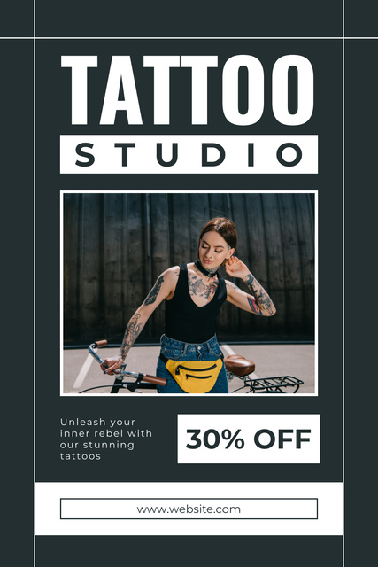 Designvorlage Artistic Tattoos In Studio With Discount Offer für Pinterest