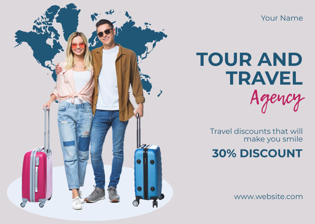 Couple with Luggage in Going to Travel Worldwide Card – шаблон для дизайна