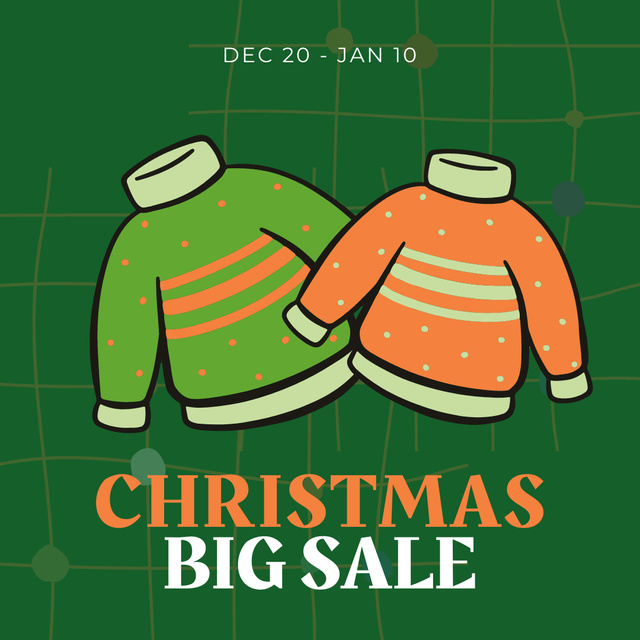 Big Christmas Sale Announcement with Warm Sweaters Instagram AD tervezősablon