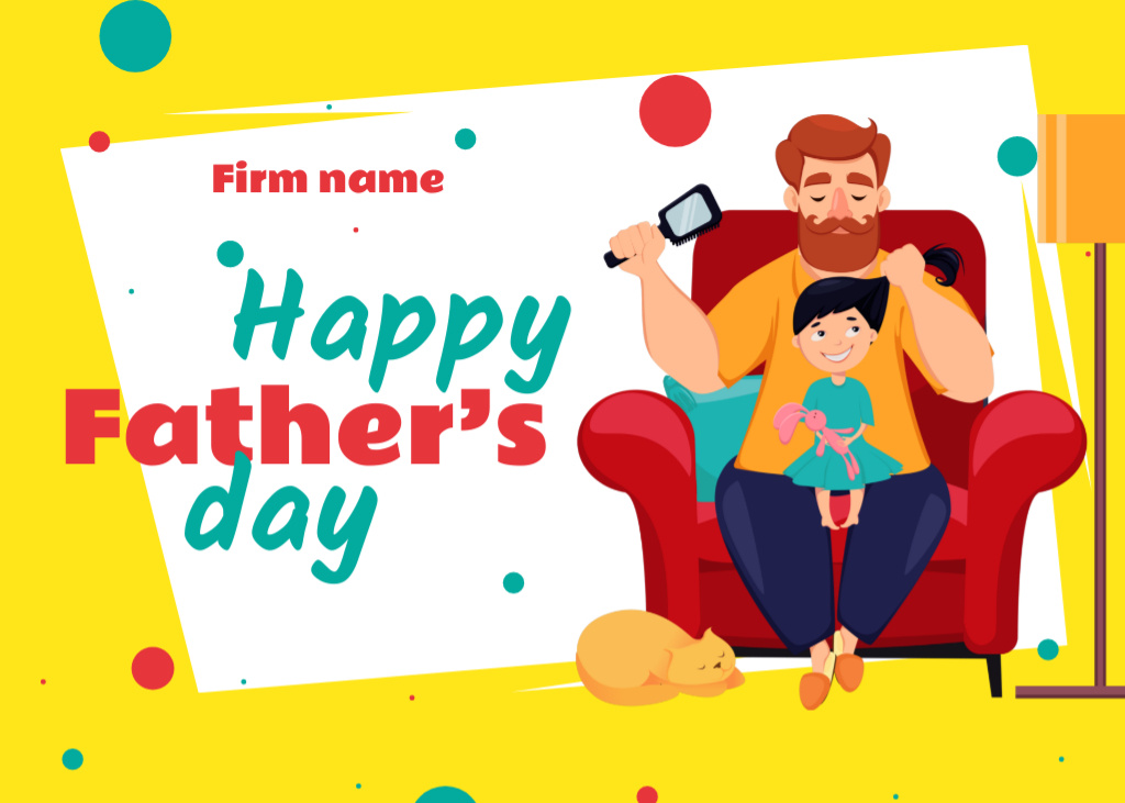 Father's Day Greeting With Cute Illustration of Dad and Son Postcard 5x7inデザインテンプレート