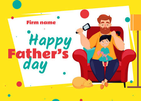 Father's Day Greeting With Cute Illustration of Dad and Son Postcard 5x7in Design Template