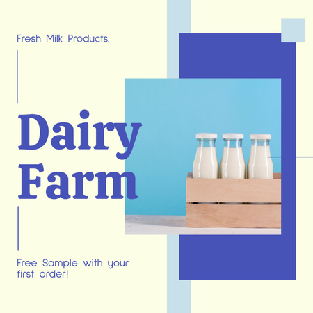 Fresh Milk Products with Free Sample Offered Instagram AD Design Template
